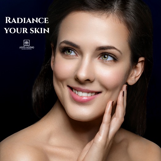 Person radiant facial skin.